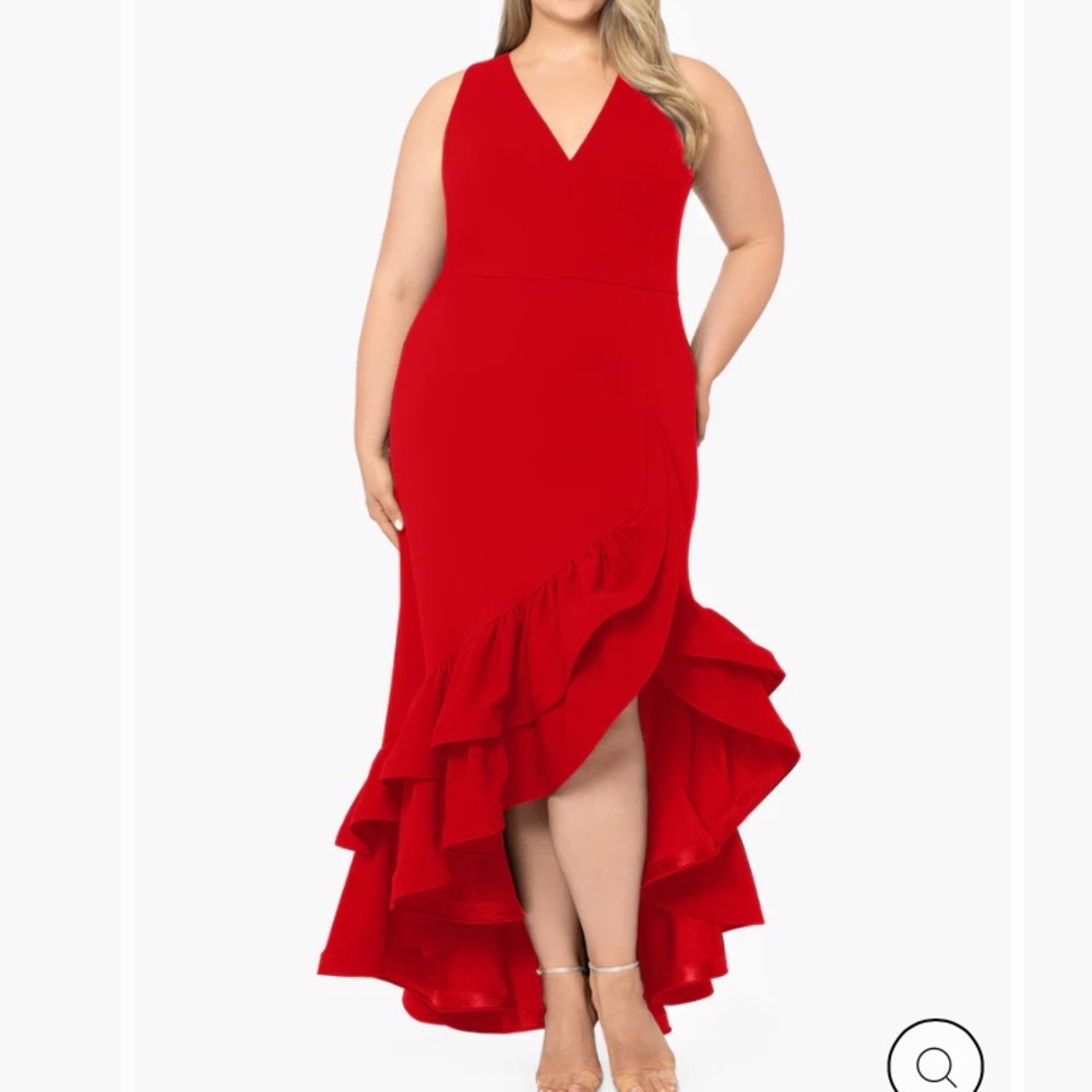 Red Asymmetric Ruffled Gown - Picture 3 of 3